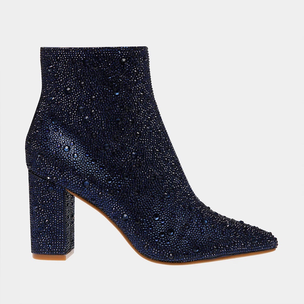 Betsey Johnson Cady Ankle Rhinestone Boots in Navy